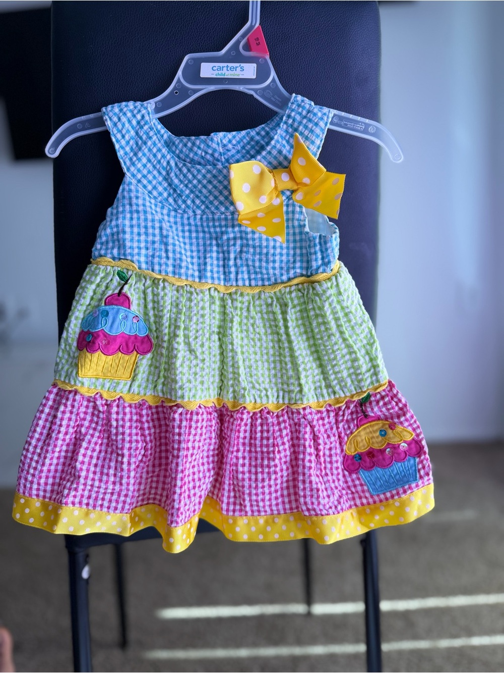 Carter's Blue, Yellow, Green & Pink Gingham Tiered Cupcake Dress